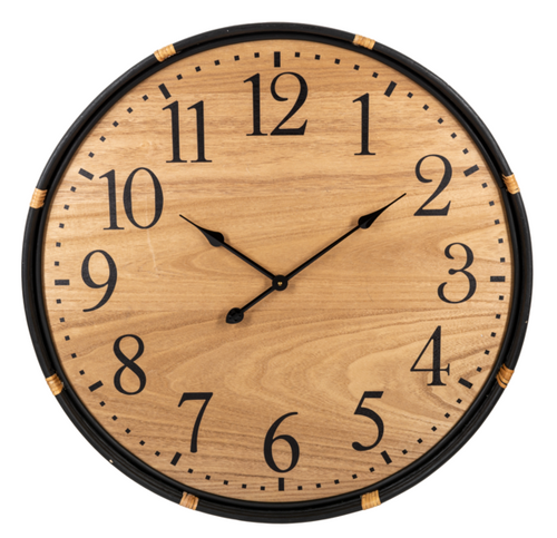 Black Frame with Rattan Wrap Accent Wall Clock by Ganz CB186057