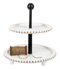 Load image into Gallery viewer, Whitewash Beaded Edge Two-Tier Pedestal Stand by Ganz CB179374