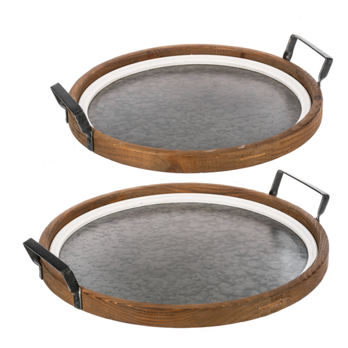 Round Wood Framed Tray with Handles (2pc set) by Ganz CB186065