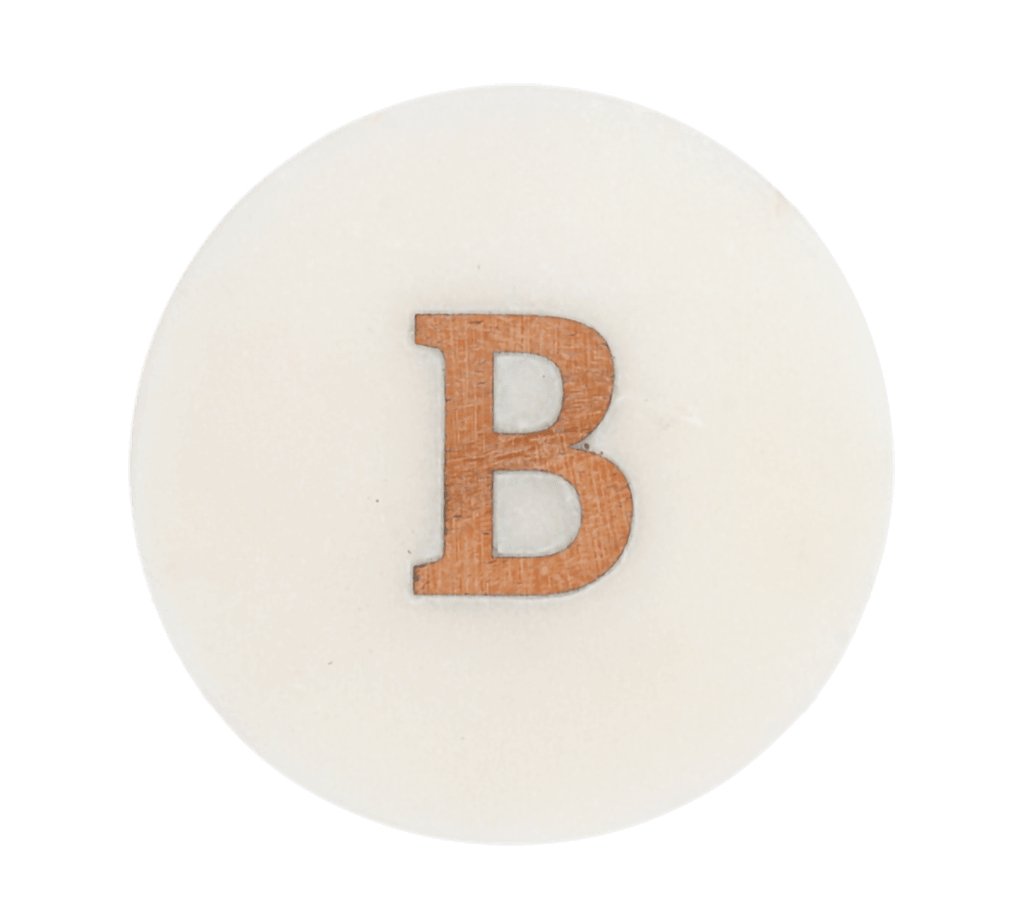 Round White Marble 4pc Coaster with Letter B Inlay by Ganz CB182768