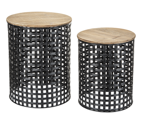 Woven Gunmetal Base Round Side Nested Tables (Set of 2) by Ganz CB176979