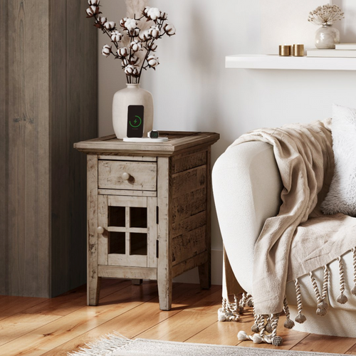 Rustic Shores Power Chairside Table by Jofran 1620-22 Watch Hill Weathered Grey