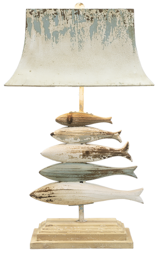 Distressed Blue & Ivory Carved Fish Table Lamp by Ganz 168067