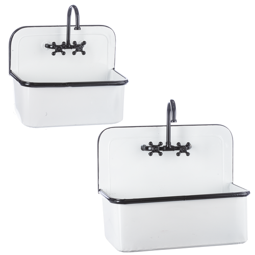 Black & White Enamel Sink Planter 2pc Set by Ganz 168661