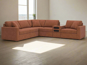 Modmax 6-Piece Modular Next-Gen Nuvella Performance Fabric Sectional with Audio Console by Ashley Furniture 9210227,246,264,265,277 Spice