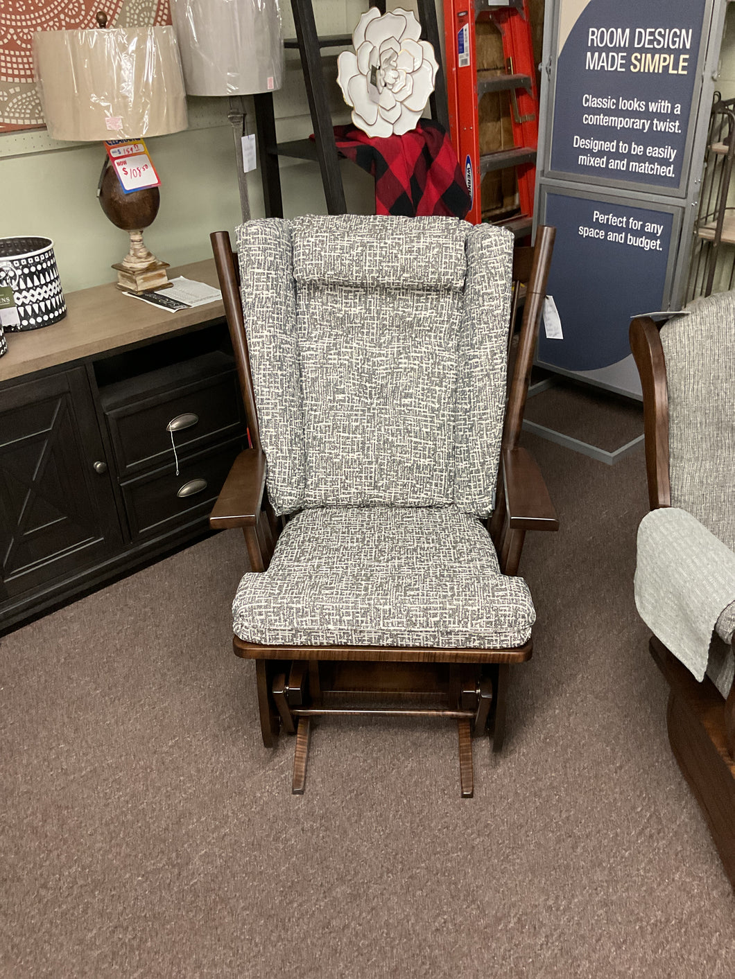 Smooth 4 Post Glider by D&E Workshop #082, Br Maple Stain, Earthtone Fabric #C16-24 Arrow