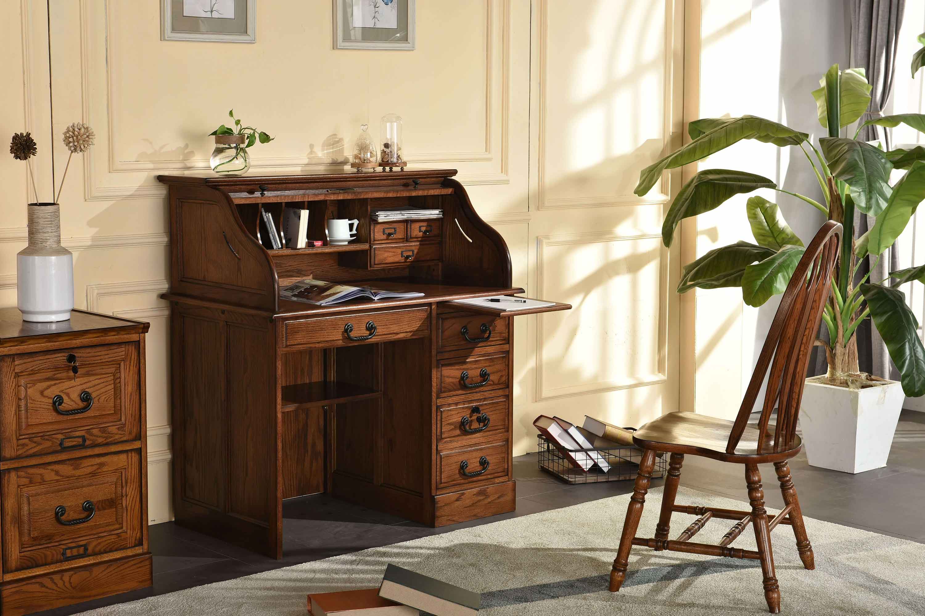 42" Student Roll Top Desk by Tennessee Enterprises 8942TBW 8942BBW Burnished Walnut