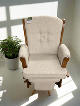 Load image into Gallery viewer, Swanback Glider by D&amp;E Workshop #171, Oak Stain #44938, Fabric #R1-163 Campbell