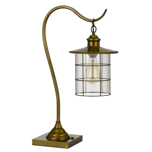 Silverton Desk Lamp with Glass Shade by Cal Lighting BO-2668DK-BAB Rubbed Antique Brass