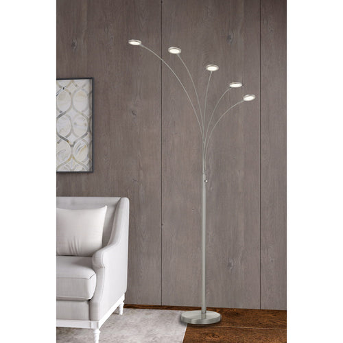 Cremona LED Metal Arc Floor Lamp by Cal Lighting BO-2873FL-5L-BS Brushed Steel