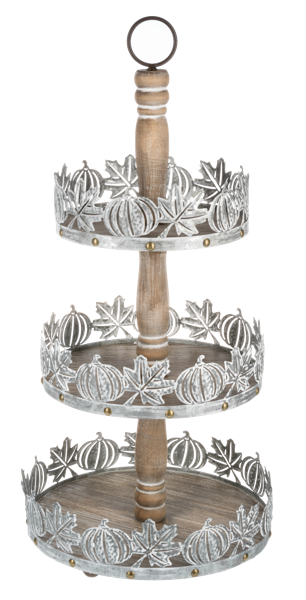 Embossed Pumpkin & Leaves Three-Tier Pedestal Stand by Ganz CA182253