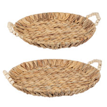 Load image into Gallery viewer, Round Woven (2pc) Tray Set with Bead Handles by Ganz CB179981
