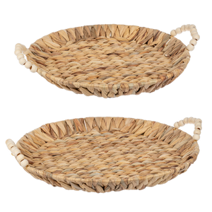 Round Woven (2pc) Tray Set with Bead Handles by Ganz CB179981