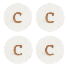 Load image into Gallery viewer, Round White Marble (4pc) Coaster with Letter C Inlay by Ganz CB182769