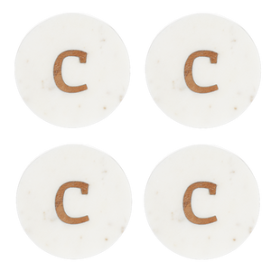Round White Marble (4pc) Coaster with Letter C Inlay by Ganz CB182769