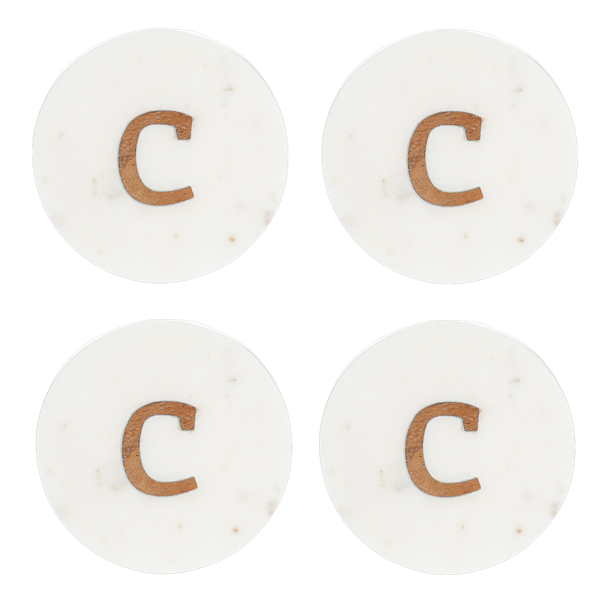 Round White Marble (4pc) Coaster with Letter C Inlay by Ganz CB182769
