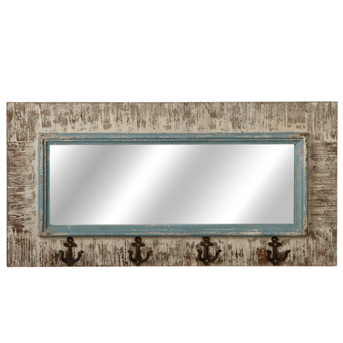 Distressed Wood Wall Mirror with Anchor Hooks by Ganz CB186152