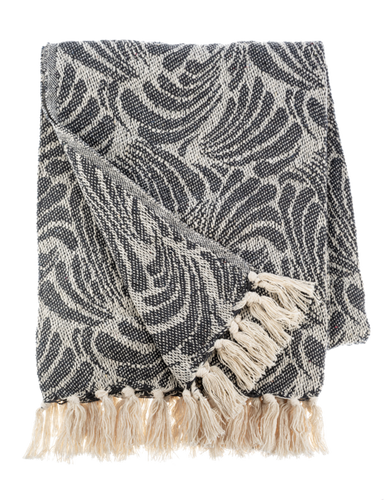 Dark Grey & Natural Medallion Pattern Woven Throw by Ganz CB187572
