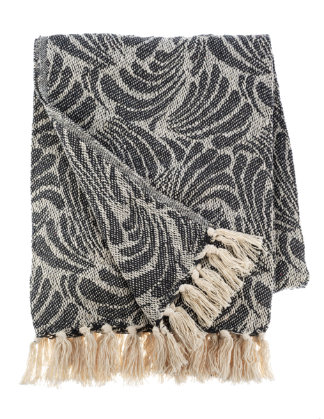 Dark Grey & Natural Medallion Pattern Woven Throw by Ganz CB187572