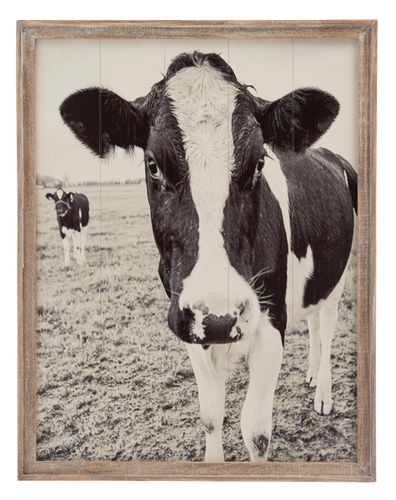 Friendly Cow Wall Decor in Barnwood Frame by Ganz CB196308