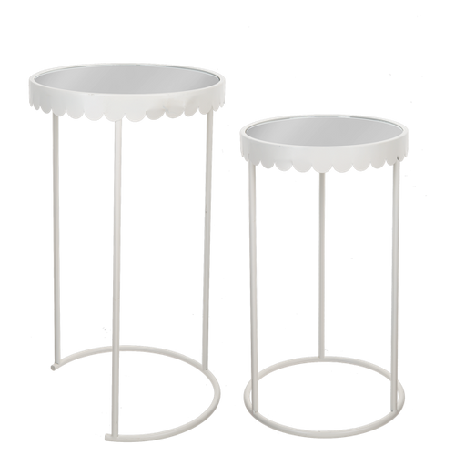 White Scallop Plant Stand with Mirror Top (2pc set) by Ganz CB196526