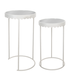 White Scallop Plant Stand with Mirror Top (2pc set) by Ganz CB196526