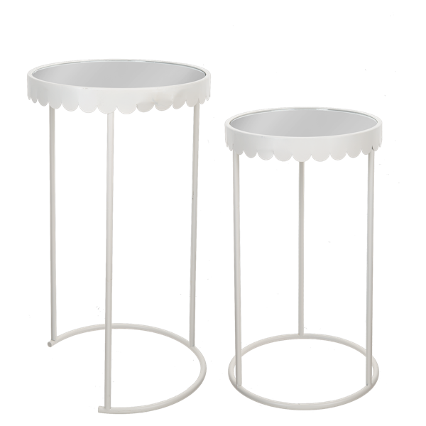 White Scallop Plant Stand with Mirror Top (2pc set) by Ganz CB196526