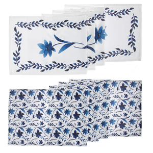 Blue & White Watercolor Floral Table Runner  by Ganz CB196711