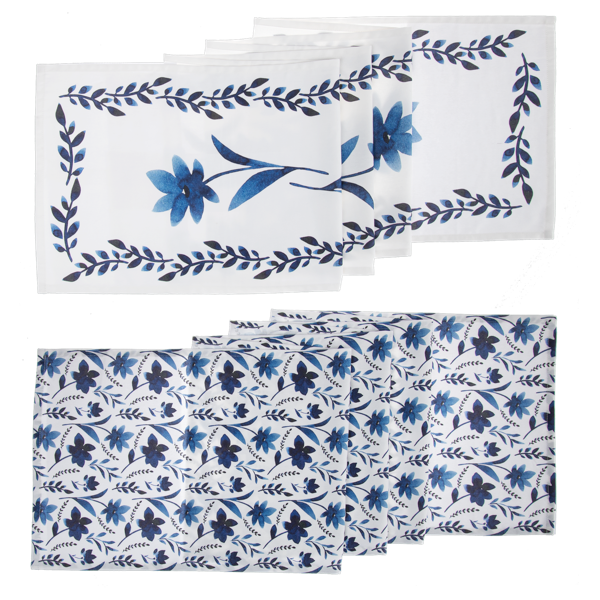Blue & White Watercolor Floral Table Runner  by Ganz CB196711