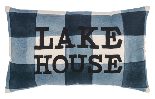 Blue Gingham Lakehouse Lumbar Pillow by Ganz CB196820