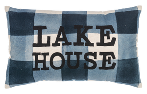Blue Gingham Lakehouse Lumbar Pillow by Ganz CB196820