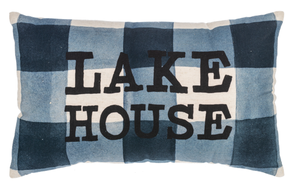 Blue Gingham Lakehouse Lumbar Pillow by Ganz CB196820