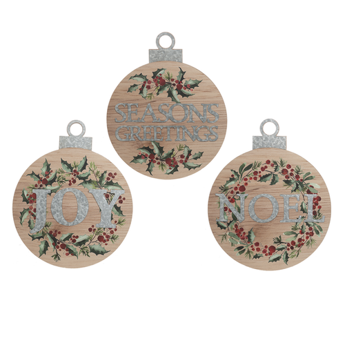 Woodgrain Season's Greeting, Joy, Noel Layered Text Ornament Wall Decor (3 pc. ppk.) by GANZ CX175663