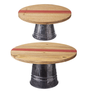 Round Pedestal Stand with Red Stripe & Gunmetal Enamel Base (2pc Set) by Ganz CX178252