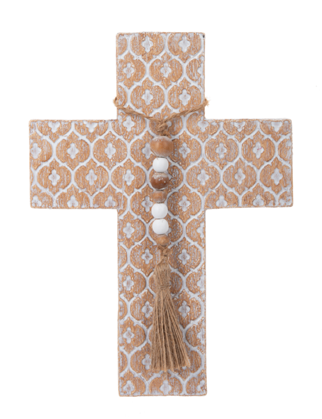 Carved Medallion Cross with Beaded Tassel Wall Decor by Ganz CX181734