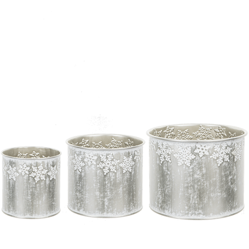 Embossed Snowflake Round Planter (3 pc. set) by Ganz