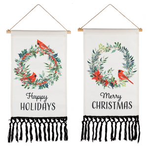 Merry Christmas & Happy Holidays Cardinal in Wreath Wall Decor with Fringe by Ganz CX182731