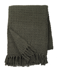 Green Textured Waffle Woven Throw by Ganz