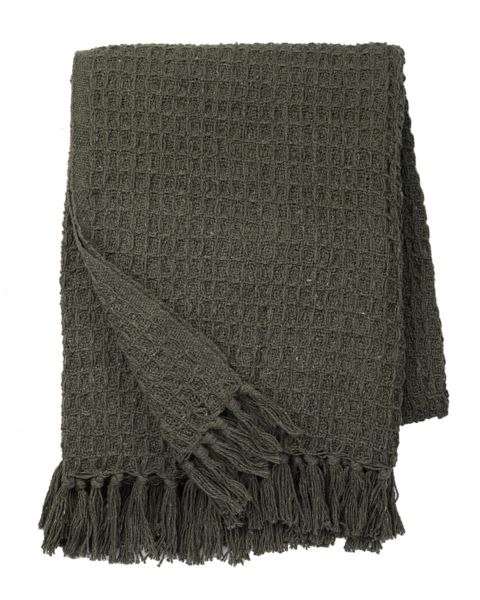 Green Textured Waffle Woven Throw by Ganz