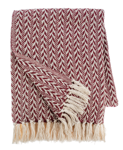 Red & Natural Herringbone Stripe Woven Throw by Ganz CX187116