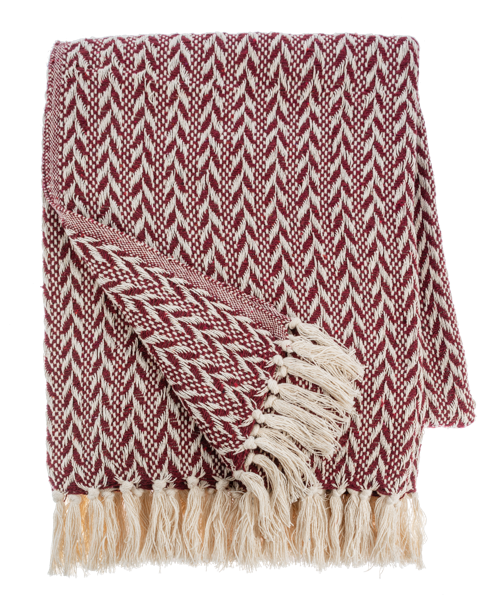 Red & Natural Herringbone Stripe Woven Throw by Ganz CX187116