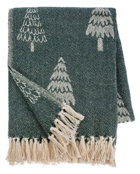 Green & Natural Tree Pattern Woven Throw by Ganz CX195010