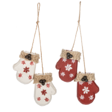 Load image into Gallery viewer, Red &amp; White Carved Mitten Ornament by Ganz CX197660