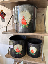 Load image into Gallery viewer, Cardinal &amp; Wood Slice Planter (3pc set) by Ganz CB175291