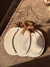 Load image into Gallery viewer, Distressed Pumpkin Wall Decor with Leaves &amp; Bow By Ganz CA182270