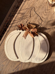 Distressed Pumpkin Wall Decor with Leaves & Bow By Ganz CA182270