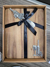 Load image into Gallery viewer, Silver Wine Bottle Rectangle Cutting Board &amp; Spreader (2pc Set) by Ganz CB184939