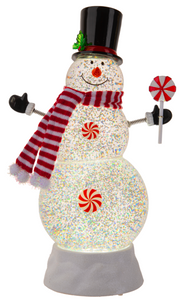 LED Light Up Shimmmer Peppermint Snowman Figurine by Ganz MX194105