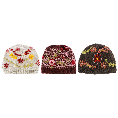 Knit Embroidered Floral Winter Hats by Ganz MX194498