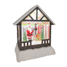Load image into Gallery viewer, LED Light Up Shimmer Santa&#39;s Cabin Figurine by Ganz MX200210